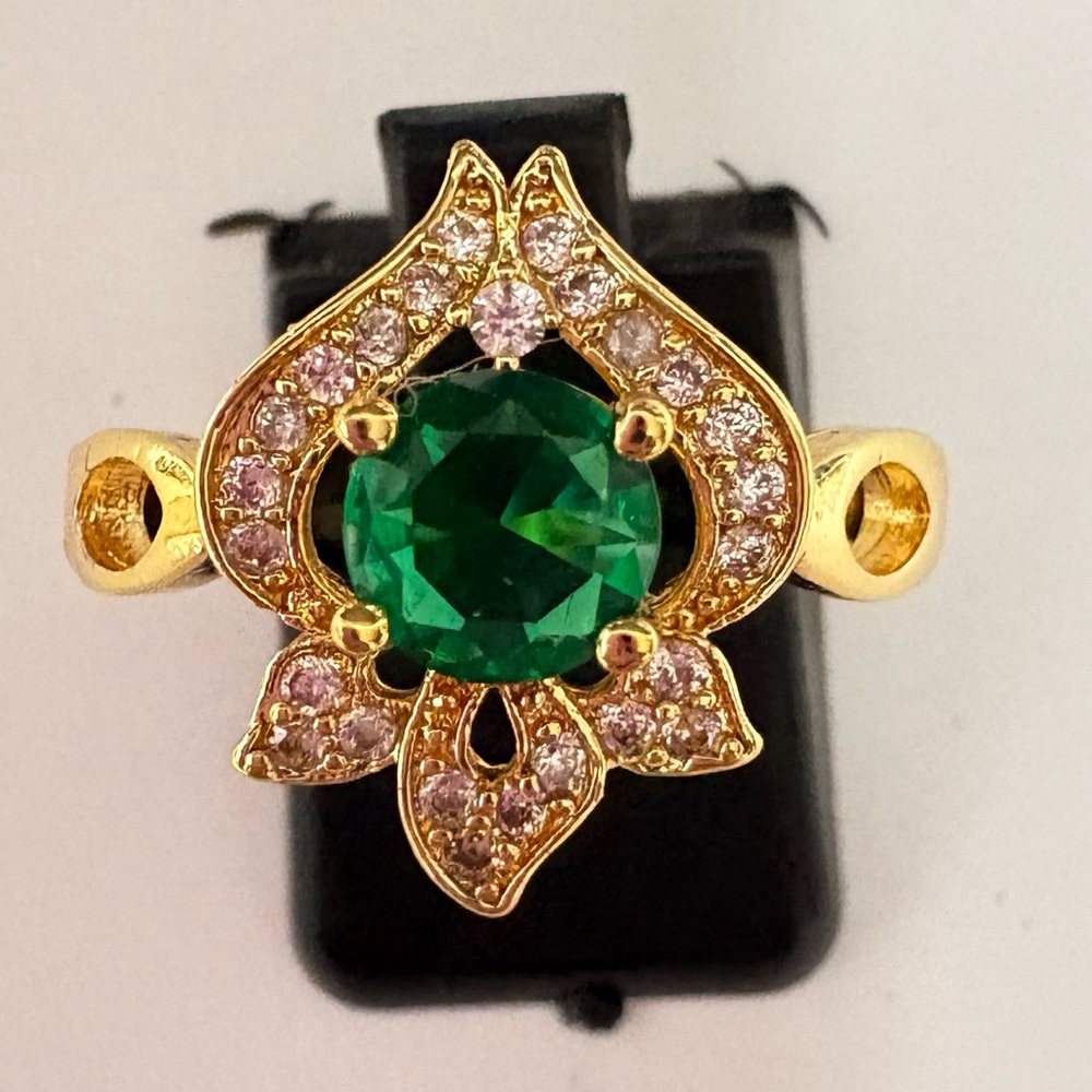 Adjustable Gold Plated Green Statement Ring - image 1